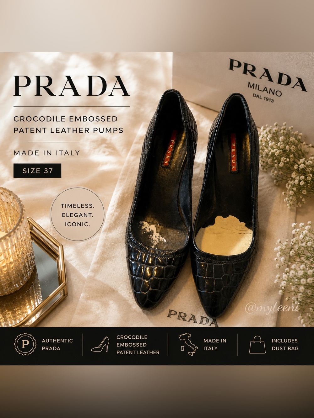 ✨ Prada Croc Embossed Patent Leather Pumps